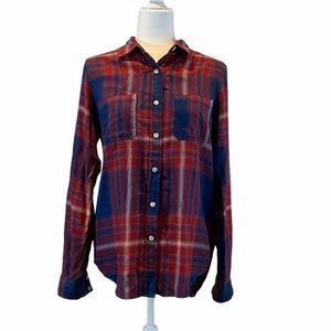 🌸3/$25 Target Mossimo Red and Blue Plaid Boyfriend Fit Flannel Shirt, Size M